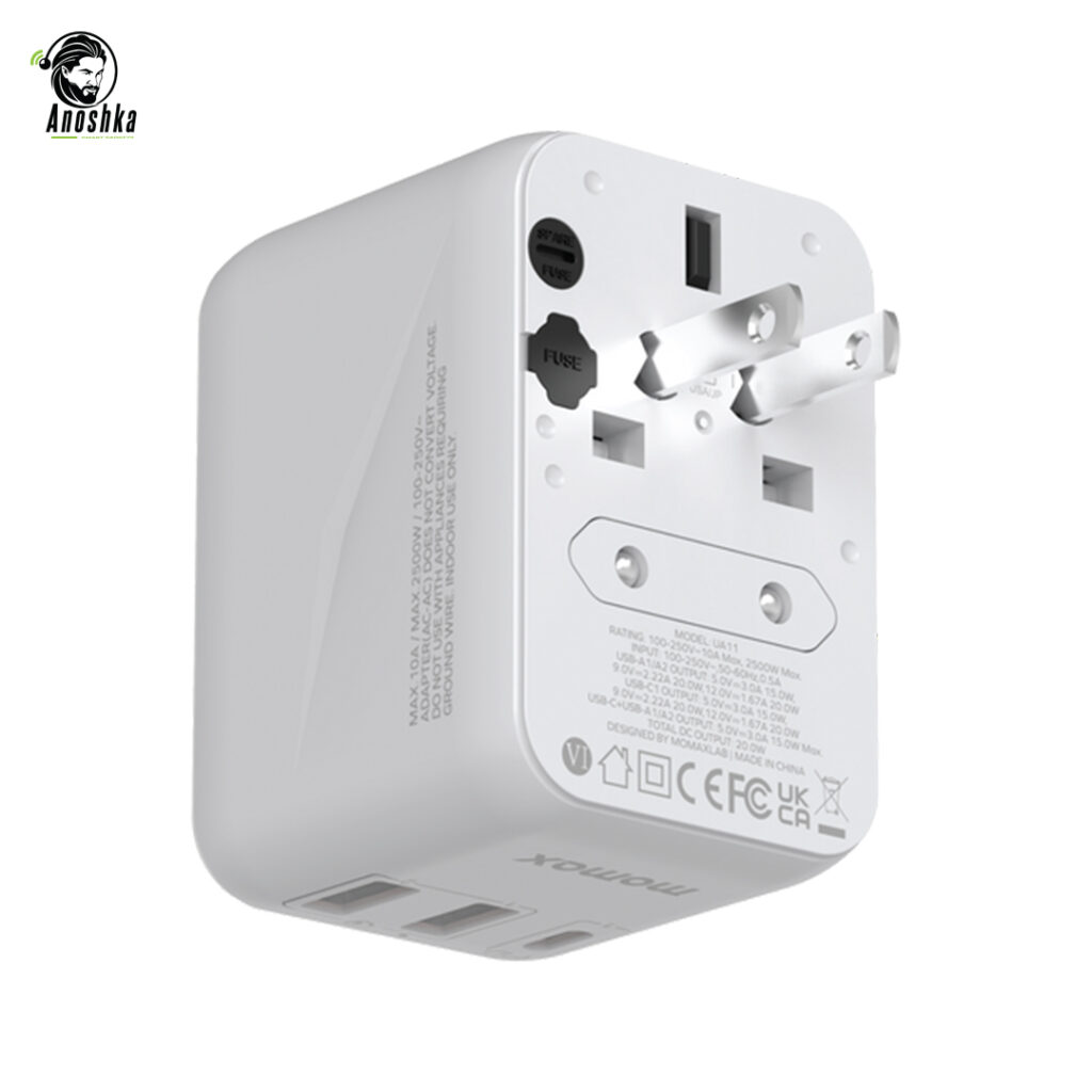 MOMAX 1-World 20W UA11 Universal Travel Adapter with USB-C and USB-A Ports