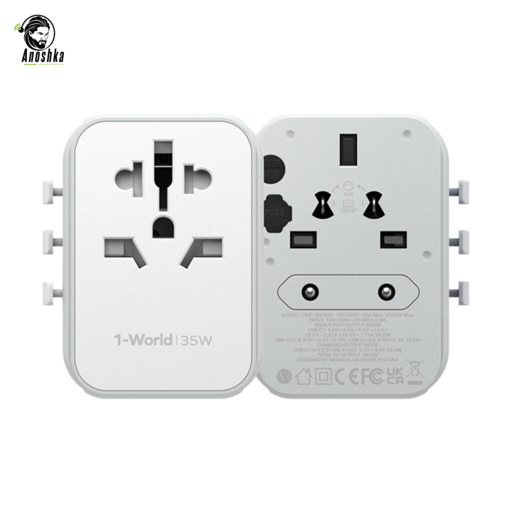 MOMAX 1-World 35W UA9 Universal Travel Adapter with USB-C and USB-A Ports