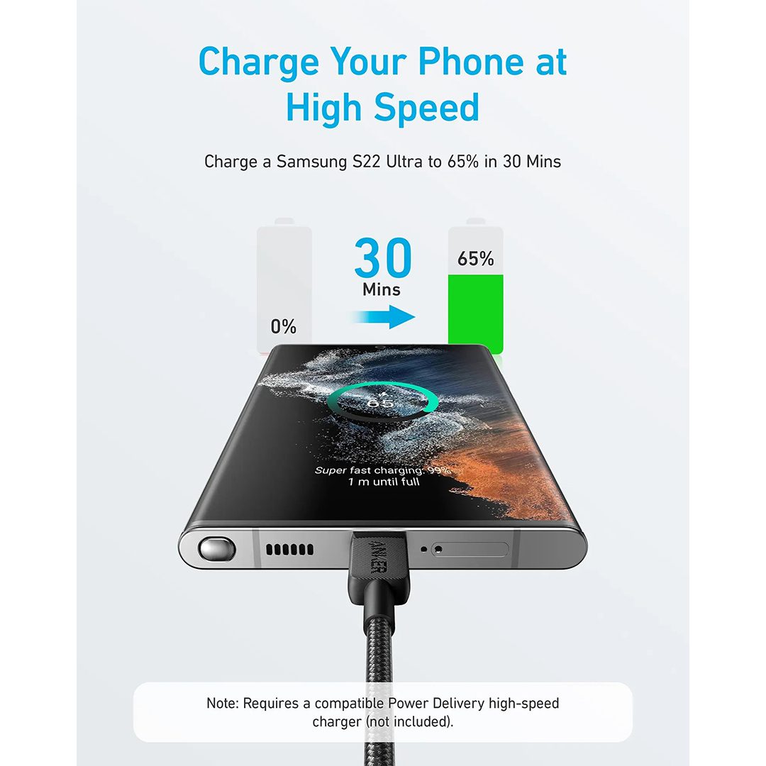 Anker 322 USB-C to USB-C 6ft Braided 60W Fast Charging Cable