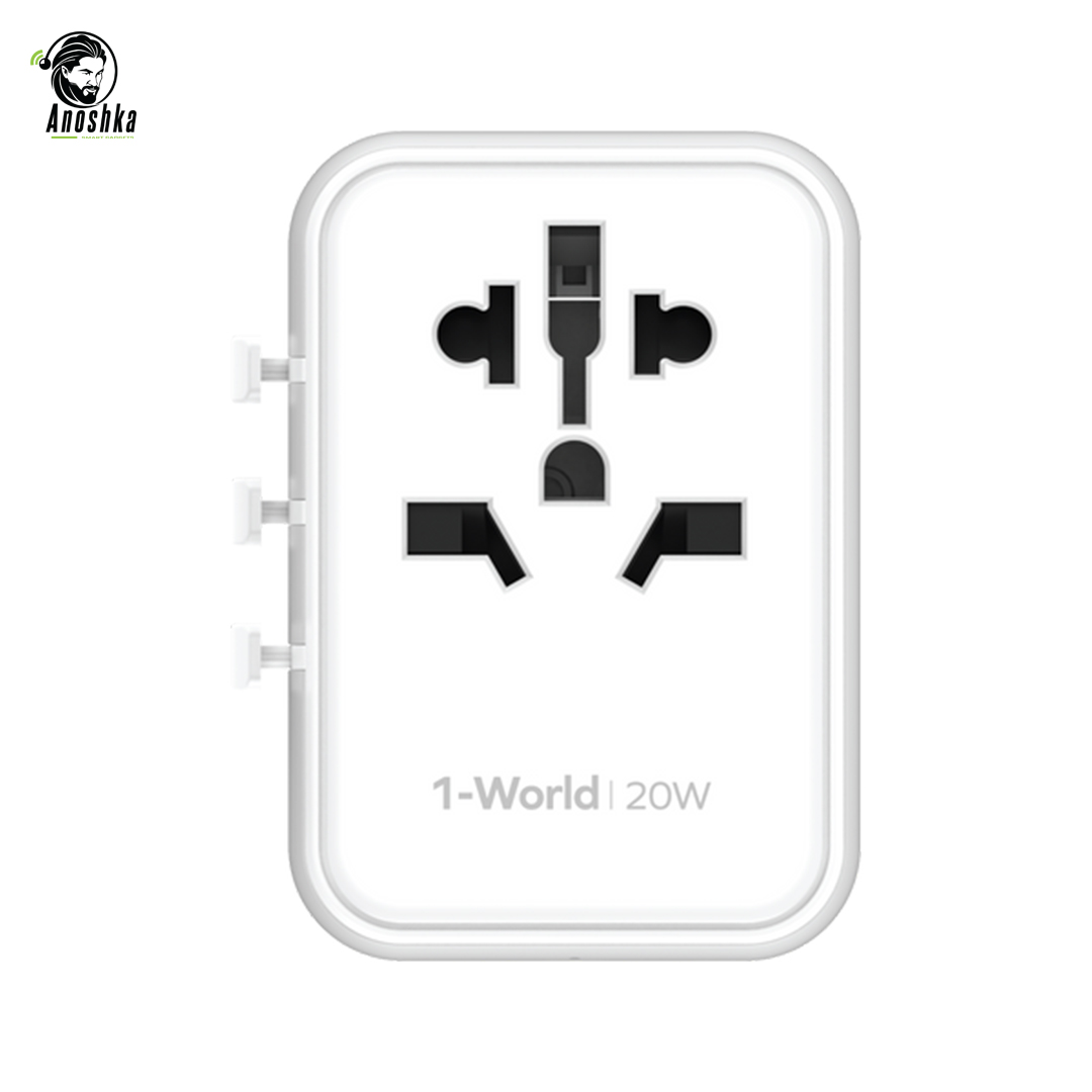 MOMAX 1-World 20W UA11 Universal Travel Adapter with USB-C and USB-A Ports