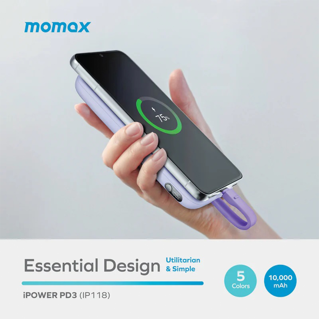 MOMAX 22.5W iPower Type-C PD3 10000mAh Black β Compact Fast-Charging Power Bank