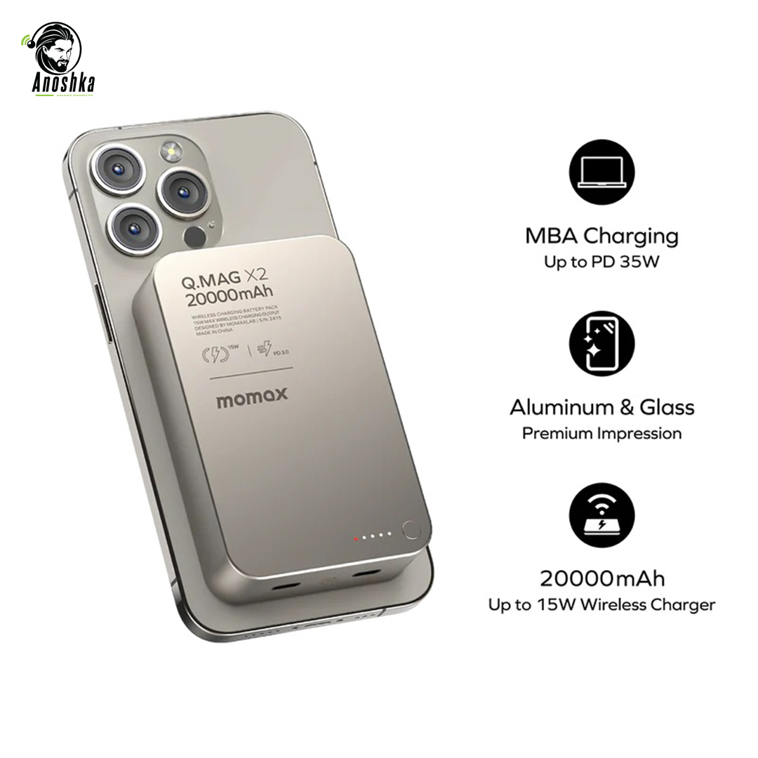 MOMAX Q.Mag X2 Ultra Slim 20K mAh IP133D Magnetic Power Bank