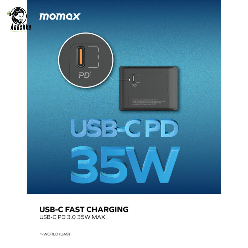 MOMAX 1-World 35W UA9 Universal Travel Adapter with USB-C and USB-A Ports