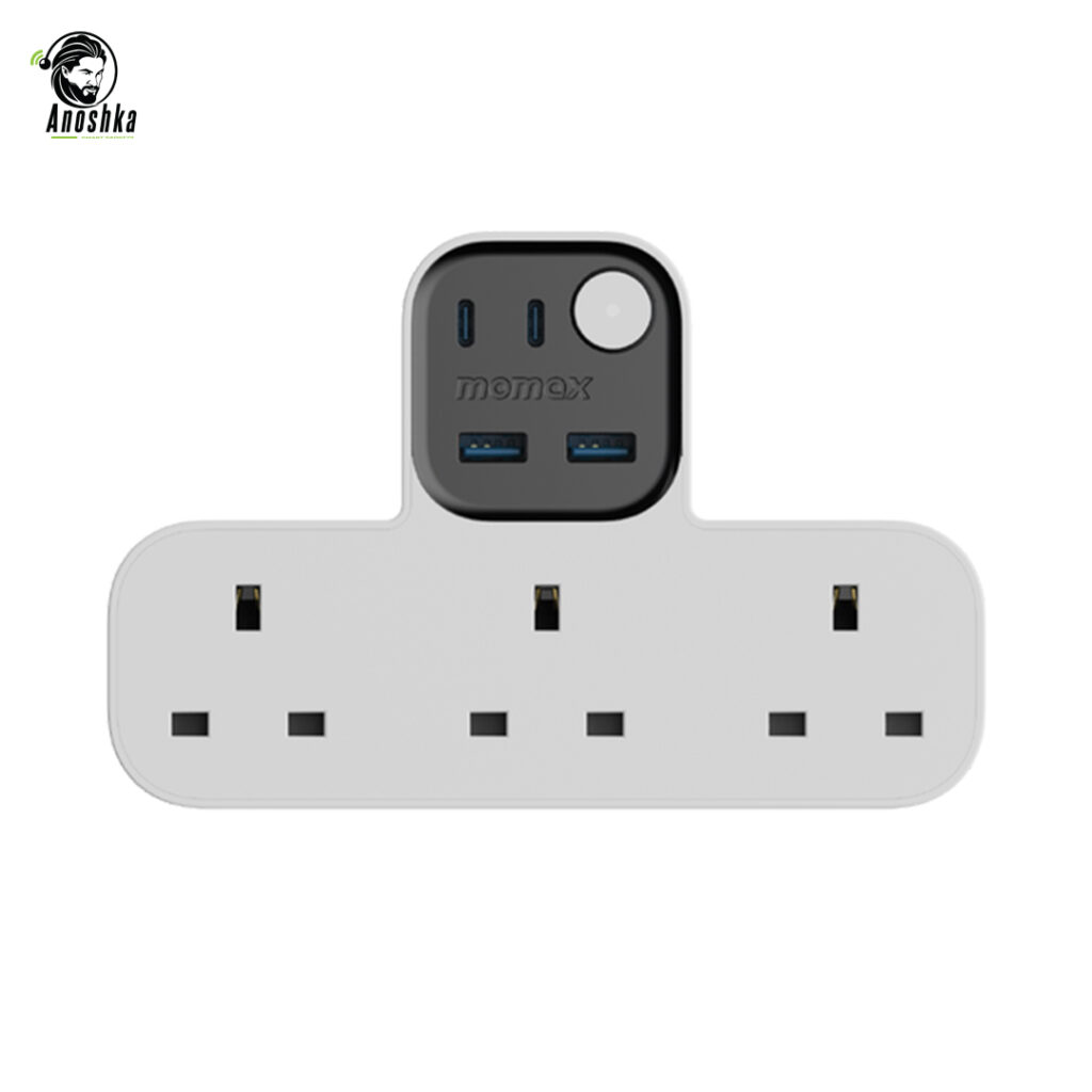 1-Charge Work Flow T-Shaped Extension Cord with 3 Sockets, 2 USB-A and 2 USB-C Ports