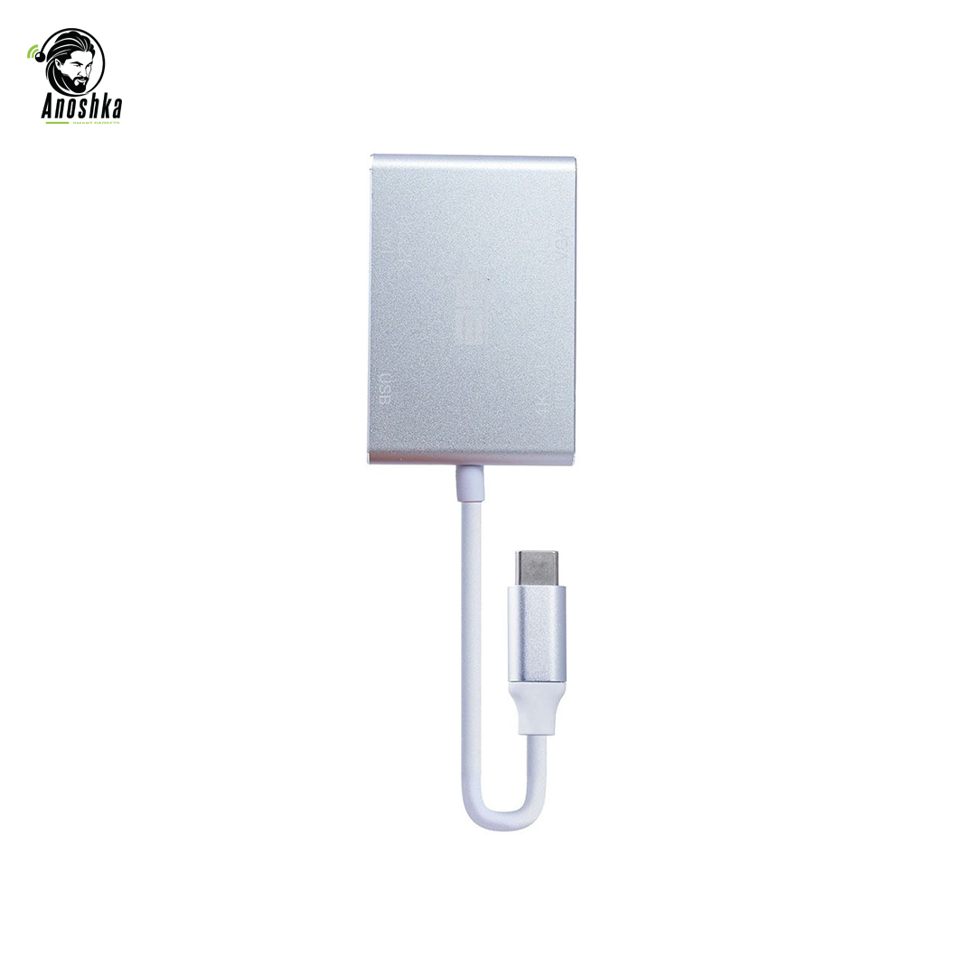 2B Type-C Metal to VGA 4-in-1 CV146 – Multiport USB-C Hub Adapter for Laptops