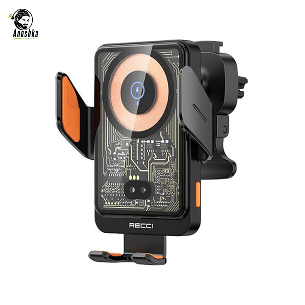 The RECCI RHO-C38 Car Holder features a strong magnetic grip, soft silicone protection, and air vent mounting — providing secure, one-hand phone access while driving.