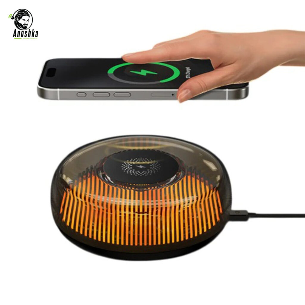 RECCI RCW-42 Wireless Charger Atmosphere Lamp combines 10W fast wireless charging with soft ambient lighting in a sleek, modern design — perfect for home or office.