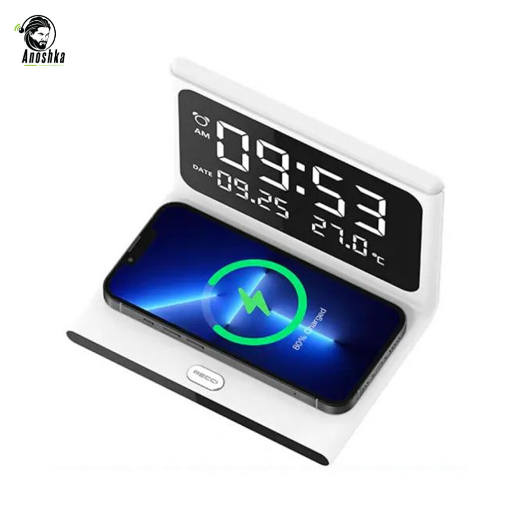 RECCI RLS-L12 Wireless Charger Calendar is a 3-in-1 smart accessory featuring 10W wireless charging, LED clock and temperature display, and a stylish modern design.