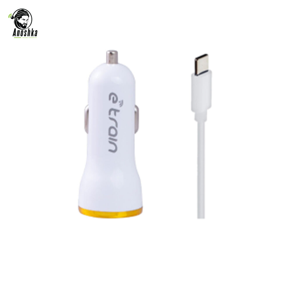 E-TRAIN Car Charger MP100 2.1A with Type-C – Fast and Smart Charging on the Road