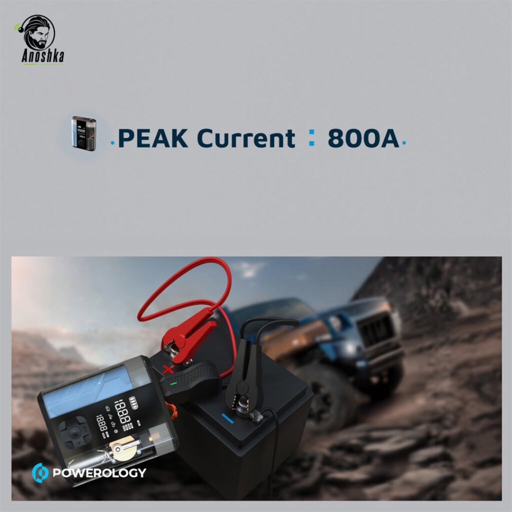 Powerology 8800mAh Jump Starter full kit with cables and accessories