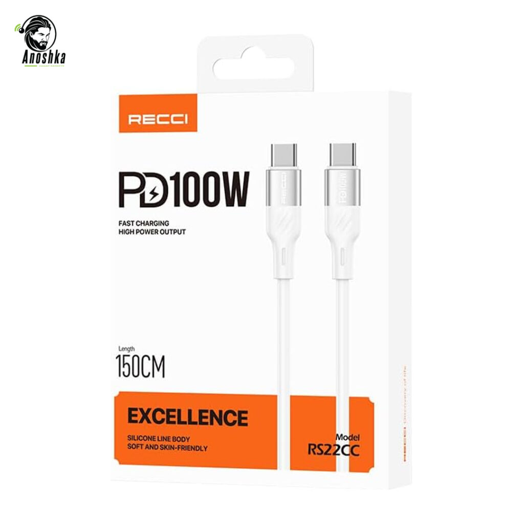The RECCI RS22CC Type-C to Type-C Cable delivers fast PD charging and stable data transfer with a durable, sleek white design for everyday use.