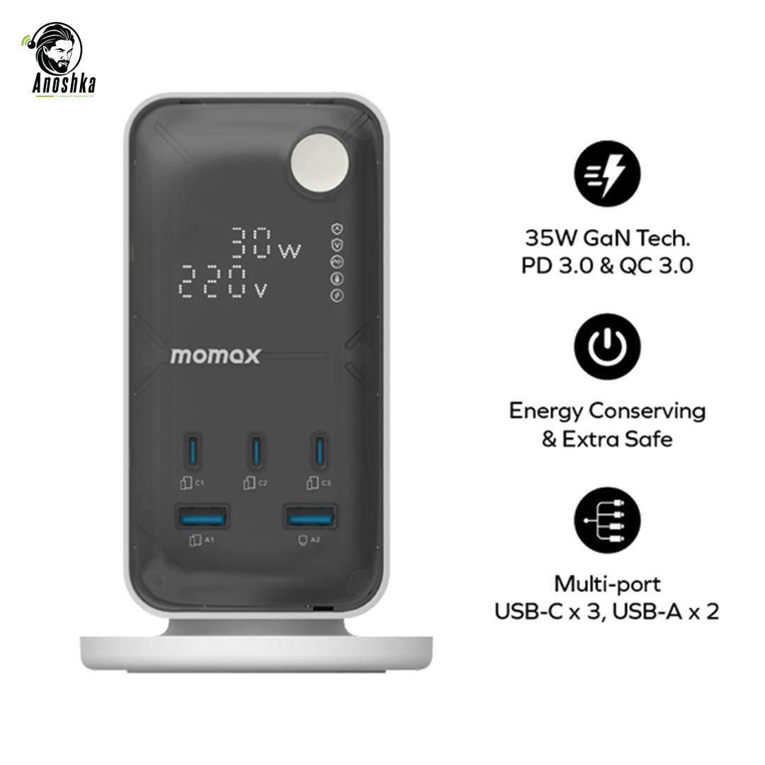 1-Charge Work Flow 6-Outlet GaN Power Tower 35W with USB Ports