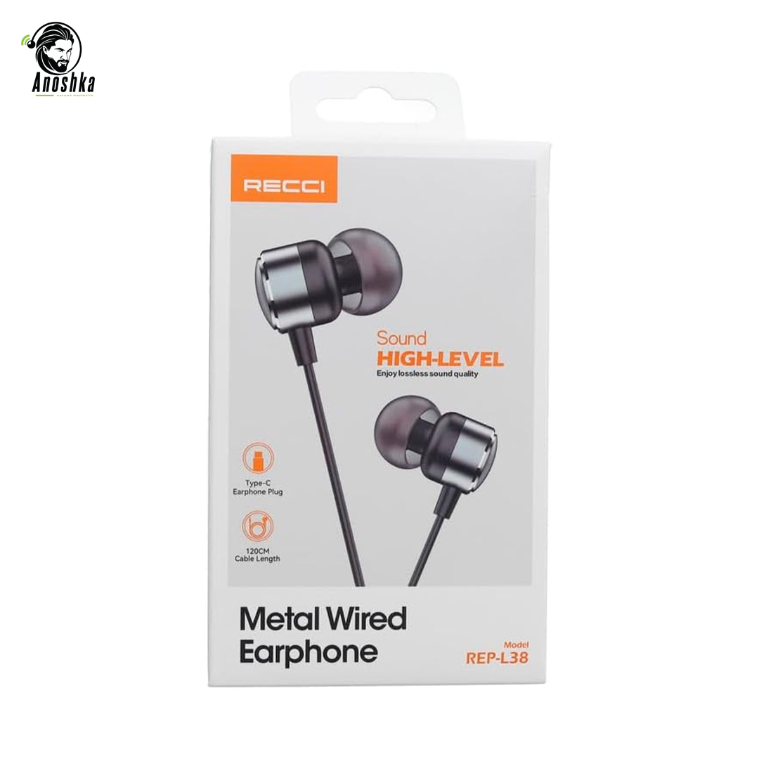 The RECCI REP-L38 Metal Wired Earphones offer premium sound, a durable metal design, and in-line mic control for music and calls.
