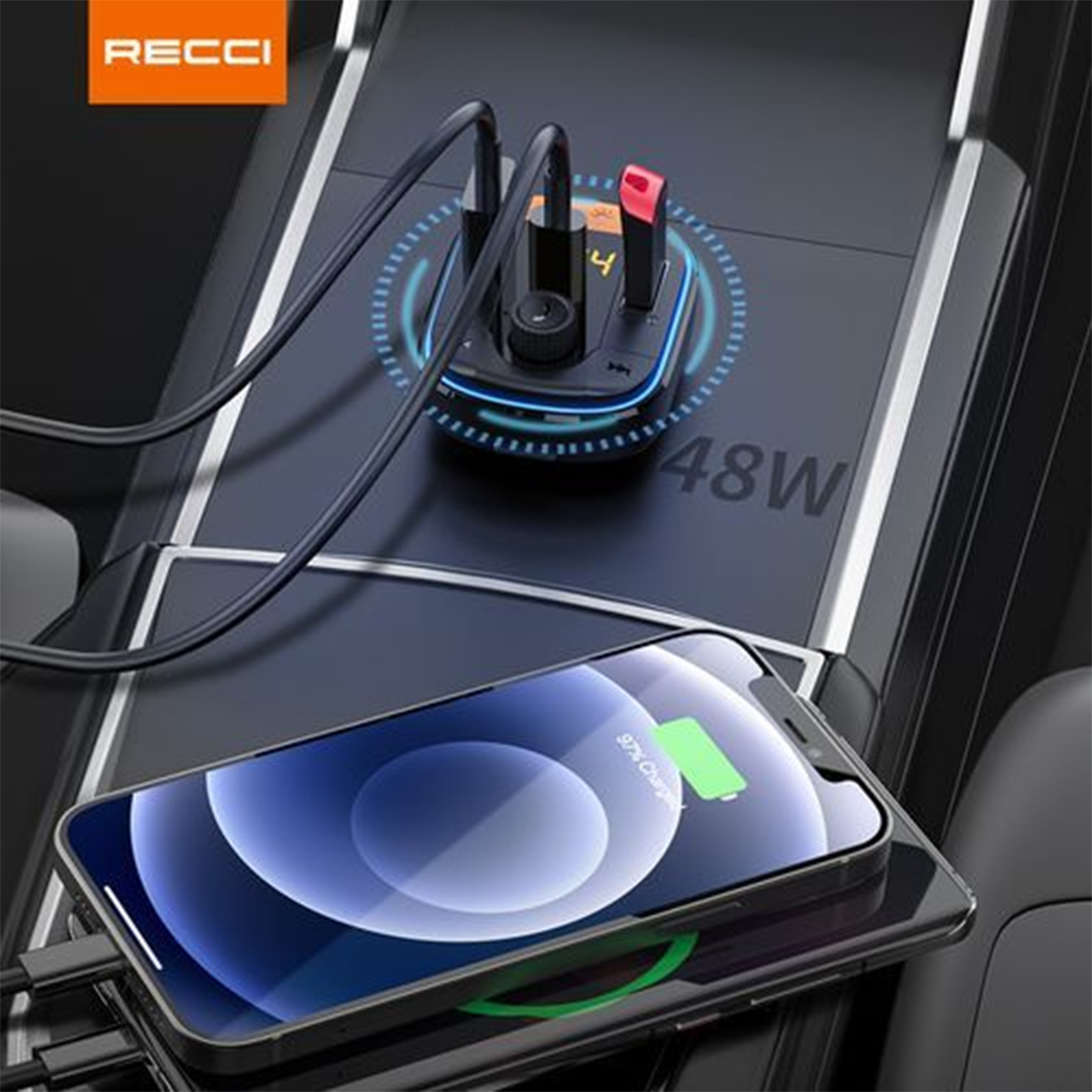 RECCI RQ01 Wireless FM Transmitter offers Bluetooth music streaming, dual USB charging, and hands-free calling — the perfect all-in-one car solution.