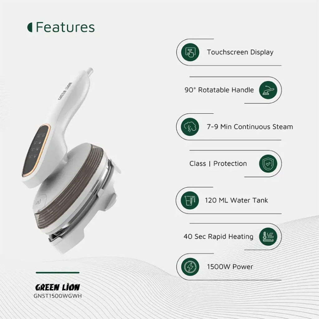 Green Lion Steam Glide Garment Steamer 1500W – Powerful and Efficient Fabric Steamer