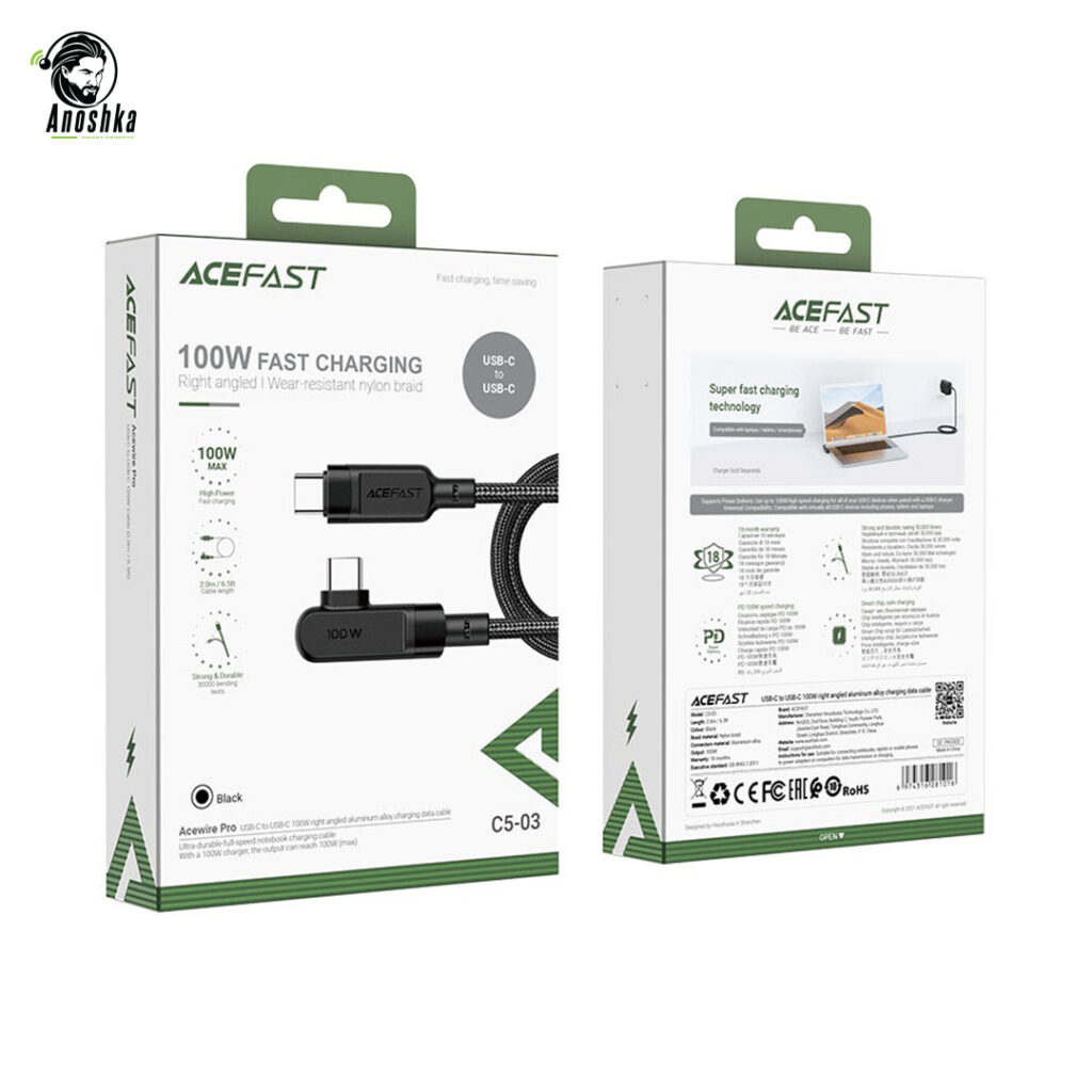 ACEFAST USB-C to USB-C 100W 2M Fast Charging Cable C5-03 – Durable PD Quick Charge Cable
