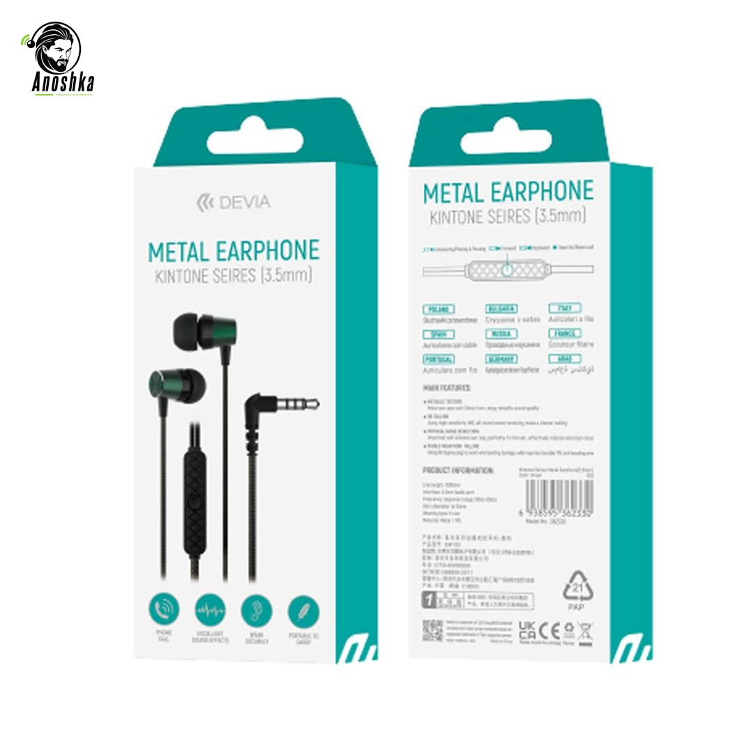 DEVIA Metal Earphones HP50G 3.5mm Wired In-Ear Headphones with Stereo Sound