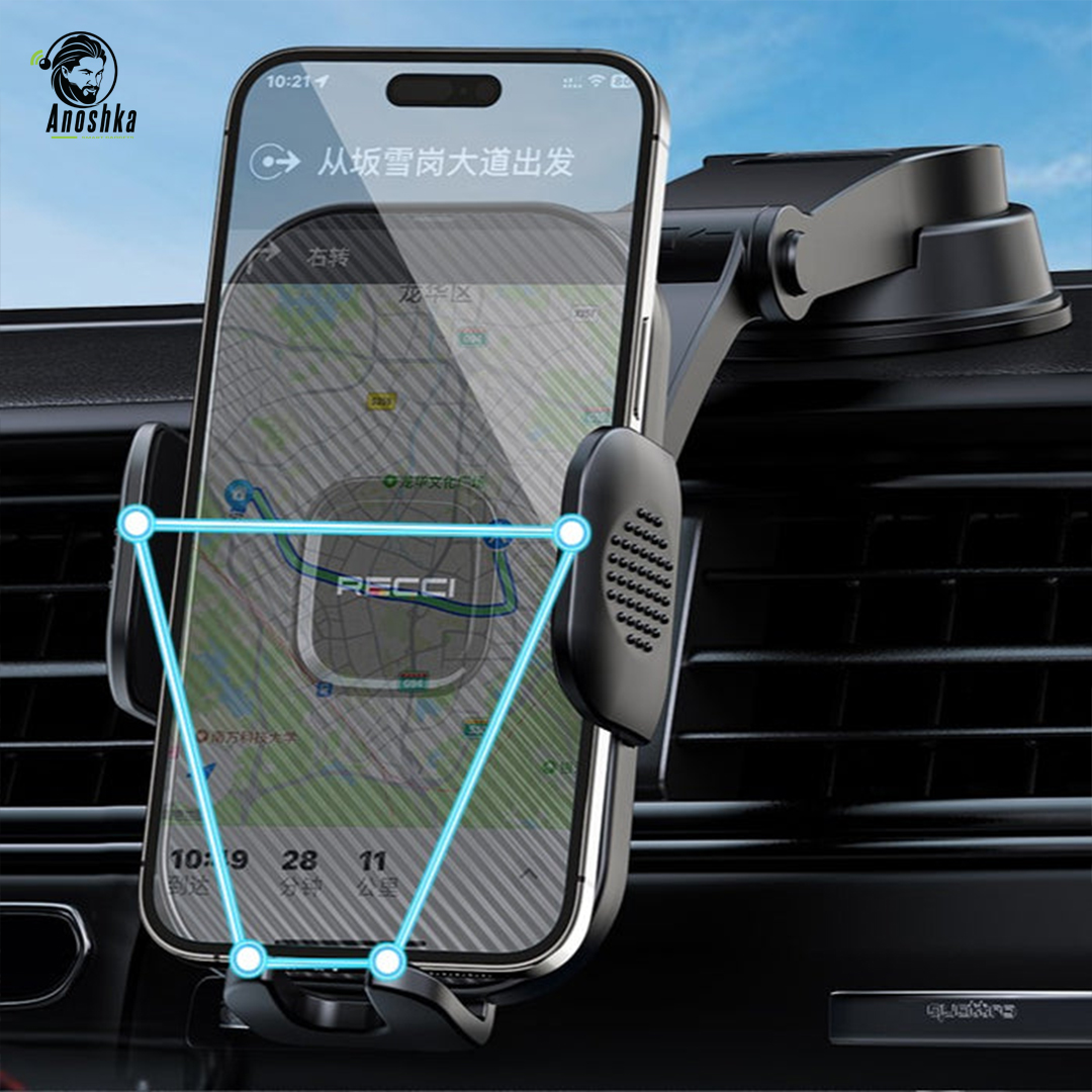 The RECCI RHO-C39 Car Holder offers 360° adjustable viewing, strong grip, and easy one-hand operation — ideal for safe, hands-free driving.
