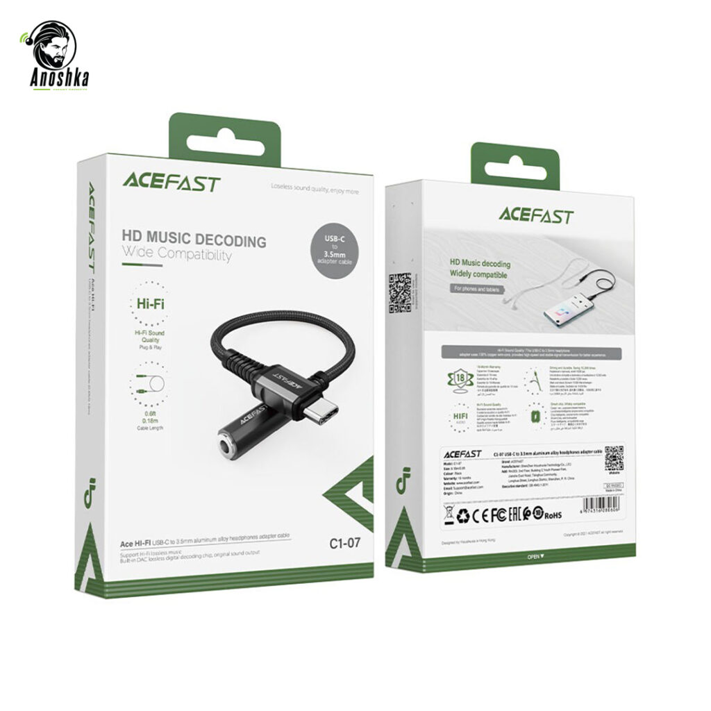 ACEFAST C1-07 Type-C to AUX Adapter – High-quality USB-C to 3.5mm audio converter for clear sound and wide compatibility.