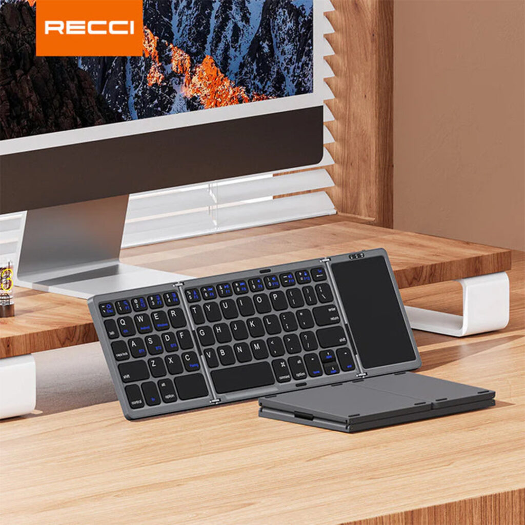 The RECCI RCS-K01 Folding Keyboard offers wireless Bluetooth connectivity, a slim foldable design, and ergonomic keys for effortless typing on the go.