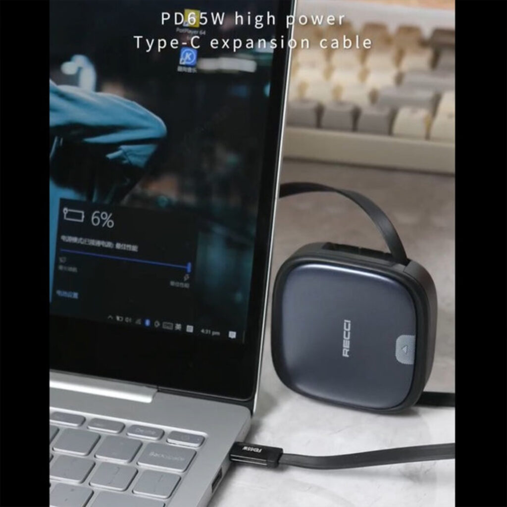 RECCI RS36T Retractable Cable (65W) offers fast PD charging, a tangle-free retractable design, and universal Type-C compatibility — perfect for work and travel.