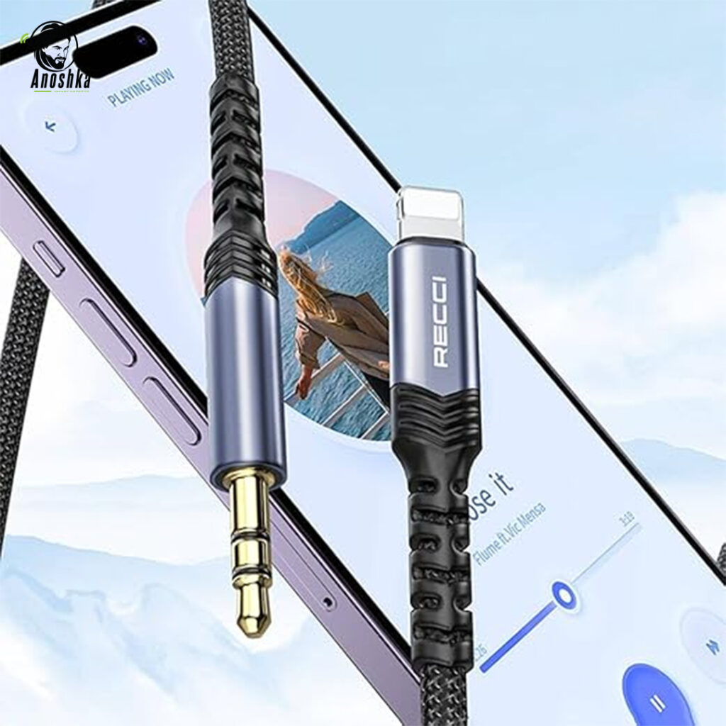 The RECCI RDS-A26 AUX Adapter connects 3.5mm audio devices to Lightning ports, delivering premium sound quality and durability for iPhone users.