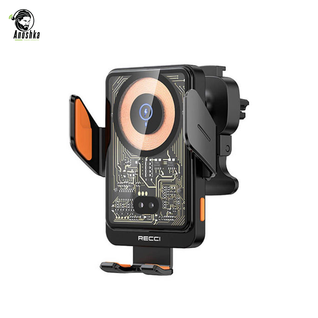 The RECCI RHO-C38 Car Holder features a strong magnetic grip, soft silicone protection, and air vent mounting — providing secure, one-hand phone access while driving.