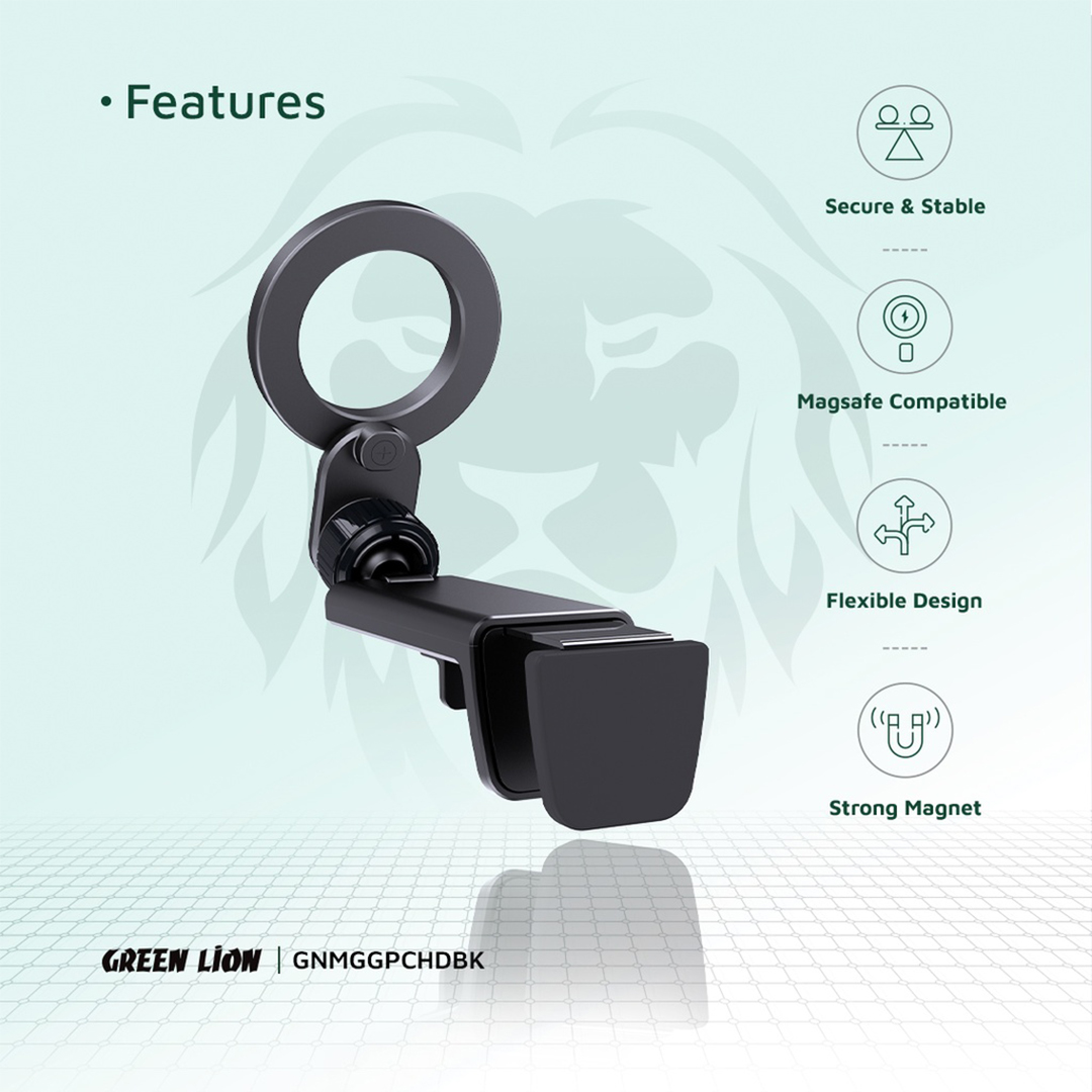 Green Lion MagGrip Car Holder – Magnetic Phone Mount for Secure Hands-Free Driving