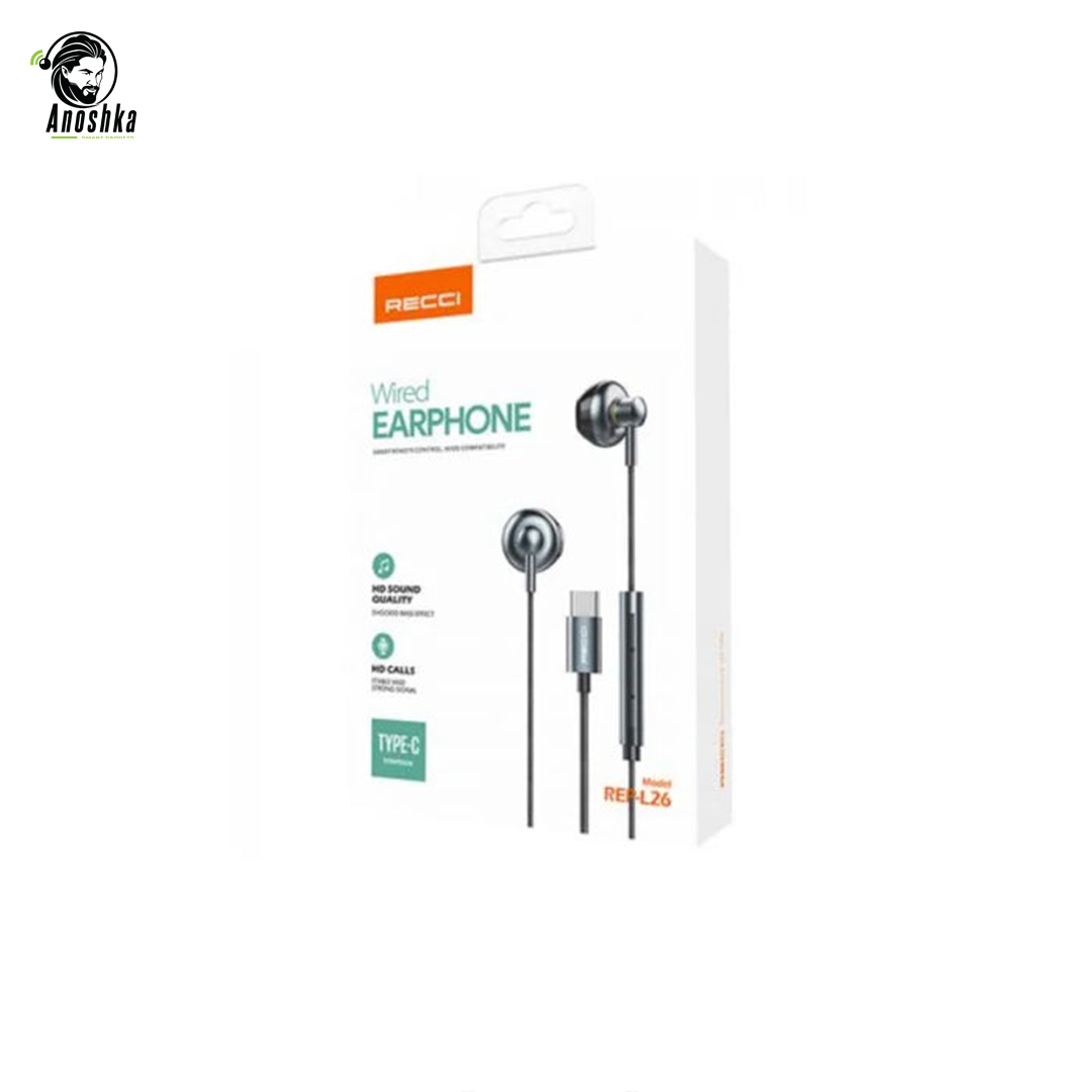 The RECCI REP-L26 Metal Wired Earphones deliver premium audio, a durable metal build, and in-line mic control for music and calls.