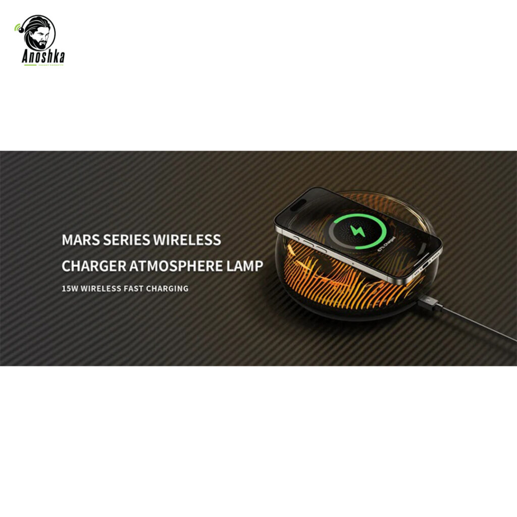 RECCI RCW-42 Wireless Charger Atmosphere Lamp combines 10W fast wireless charging with soft ambient lighting in a sleek, modern design — perfect for home or office.