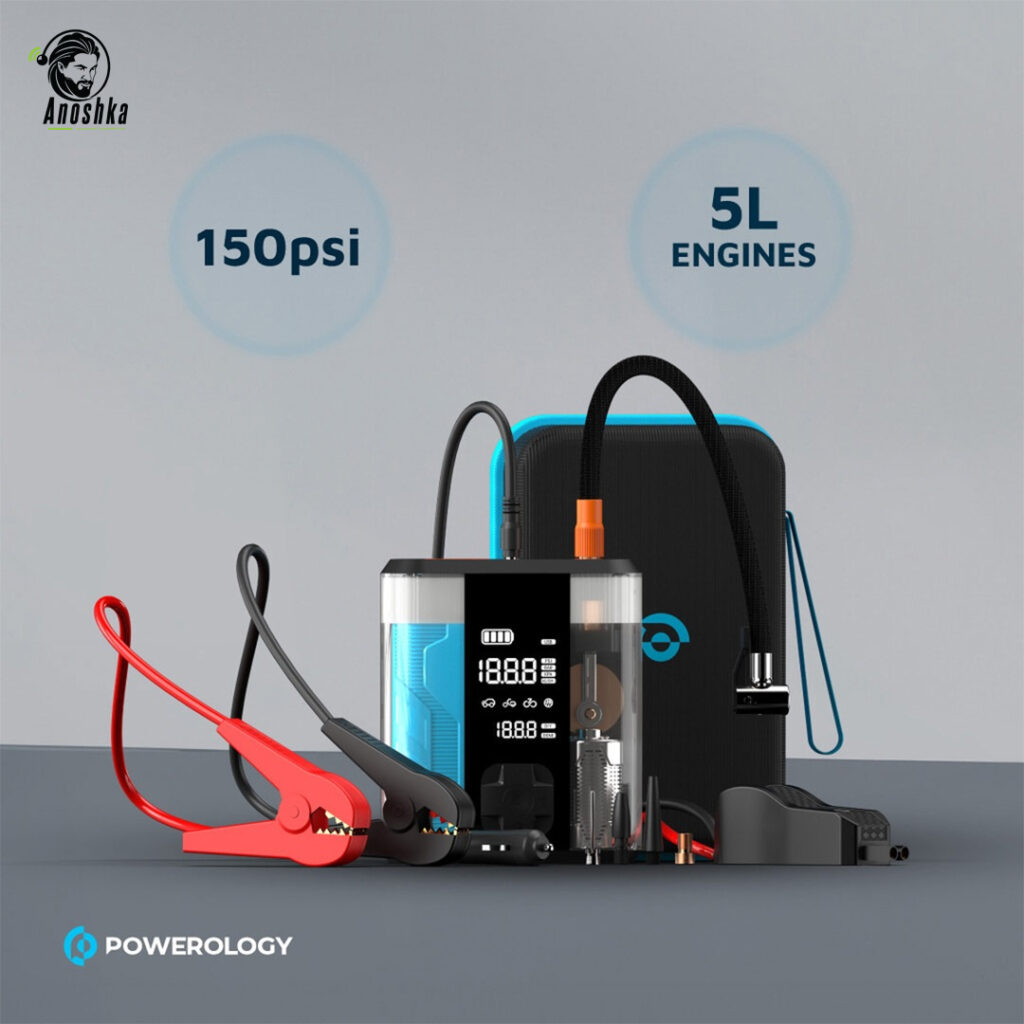 Powerology 8800mAh Jump Starter full kit with cables and accessories