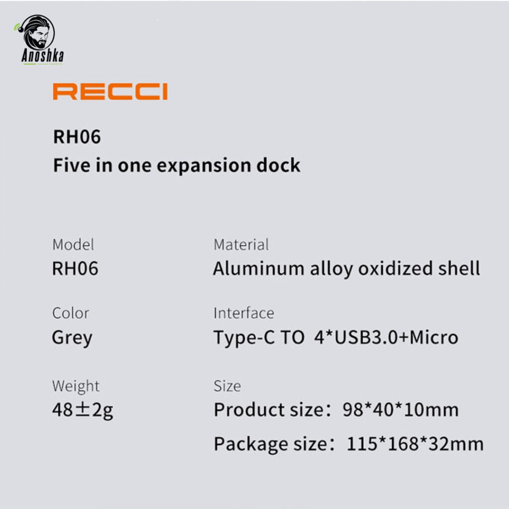 The RECCI RH06 5-in-1 Hub delivers fast data transfer, 4K HDMI output, and multiple ports for enhanced productivity and connectivity.