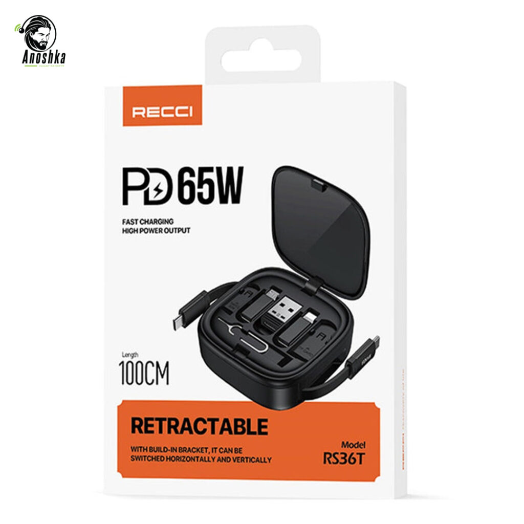RECCI RS36T Retractable Cable (65W) offers fast PD charging, a tangle-free retractable design, and universal Type-C compatibility — perfect for work and travel.