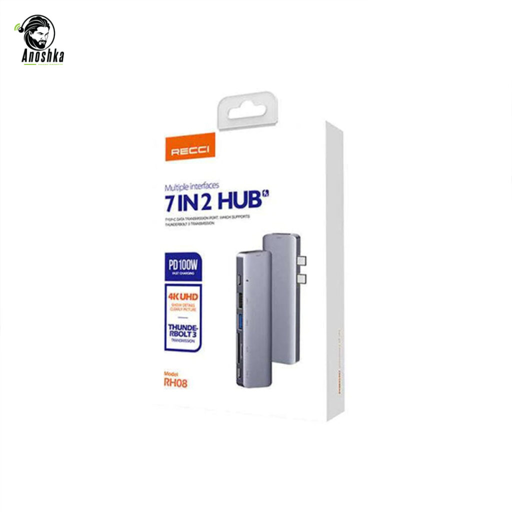 The RECCI RH08 7-in-2 Hub offers 4K HDMI, USB 3.0, SD/TF readers, and PD charging in a dual Type-C design, perfect for MacBook and other USB-C devices.