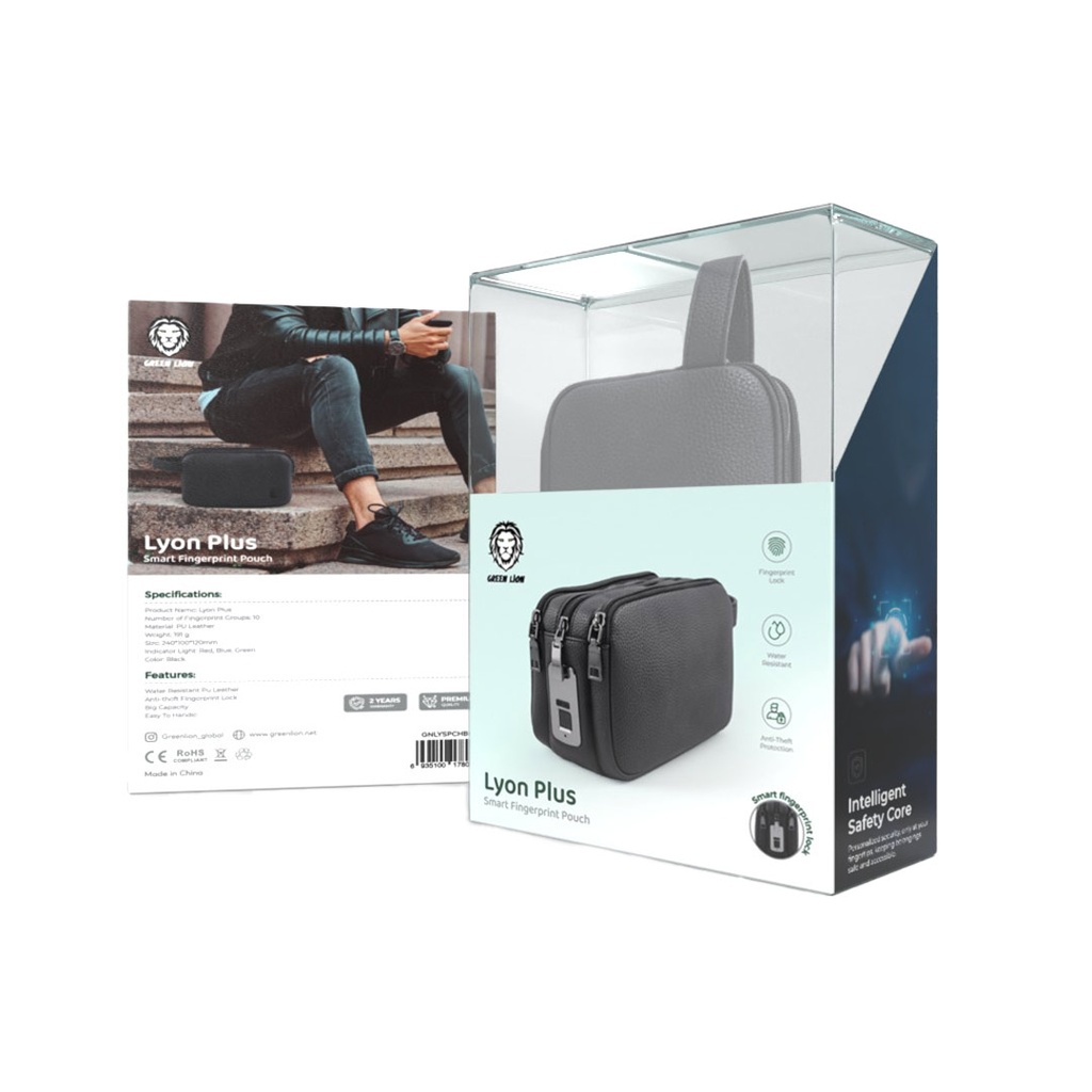 Green Lion Lyon Plus Smart Fingerprint Pouch – Secure Biometric Pouch for Personal Belongings
