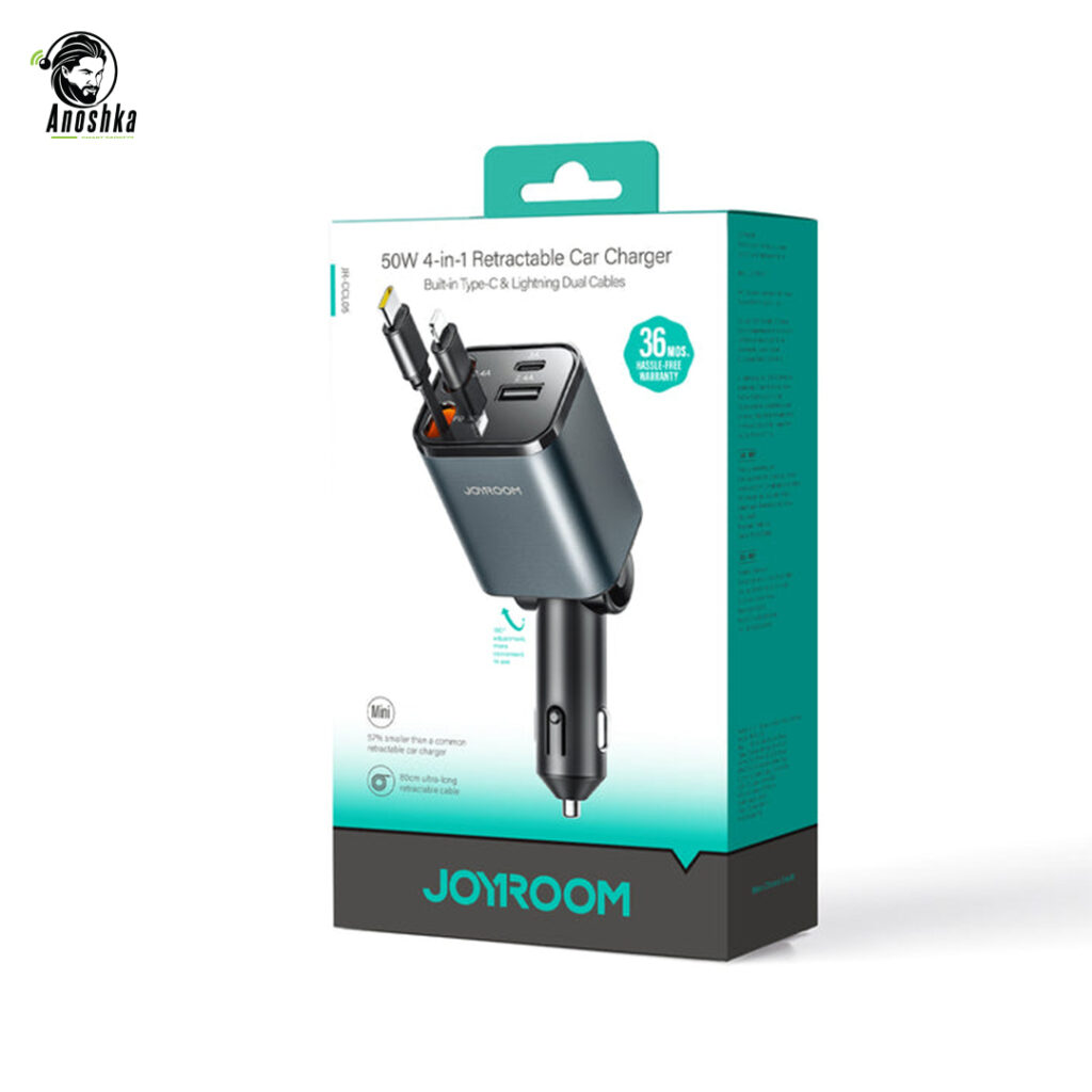 JOYROOM JR-CCL05 65W 4-in-1 Car Charger features dual USB-C and dual USB-A ports with GaN fast charging technology, allowing you to charge multiple devices at once safely and efficiently