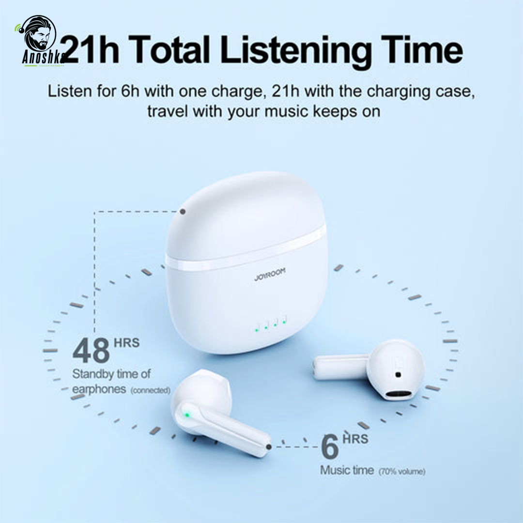 JOYROOM JR-TL11 AirPods deliver deep bass, ENC noise reduction, Bluetooth 5.3, and 32 hours of total playtime β all in a sleek and ergonomic design with smart touch controls.