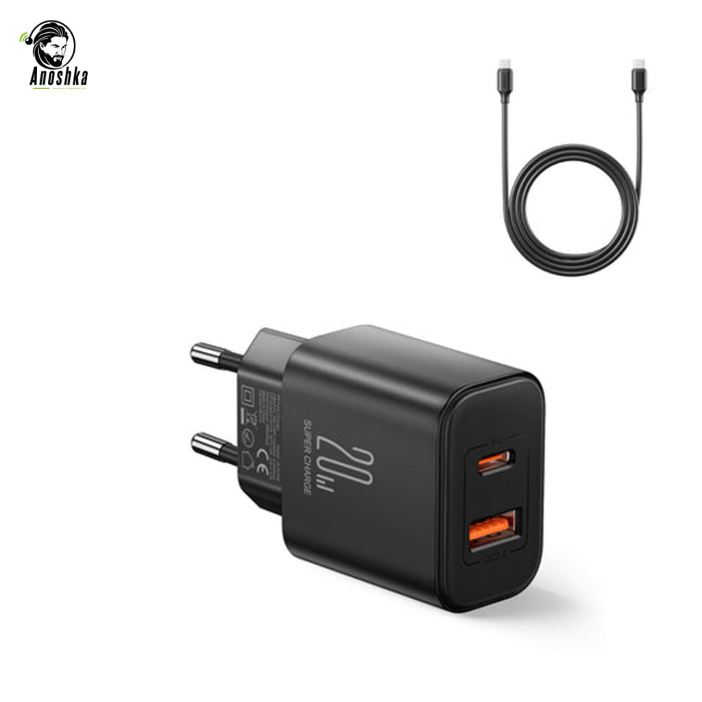 JOYROOM JR-TCF0EU Dual Port Fast Charger delivers 20W fast charging via USB-A and Type-C outputs, with smart protection and compact design for everyday use.