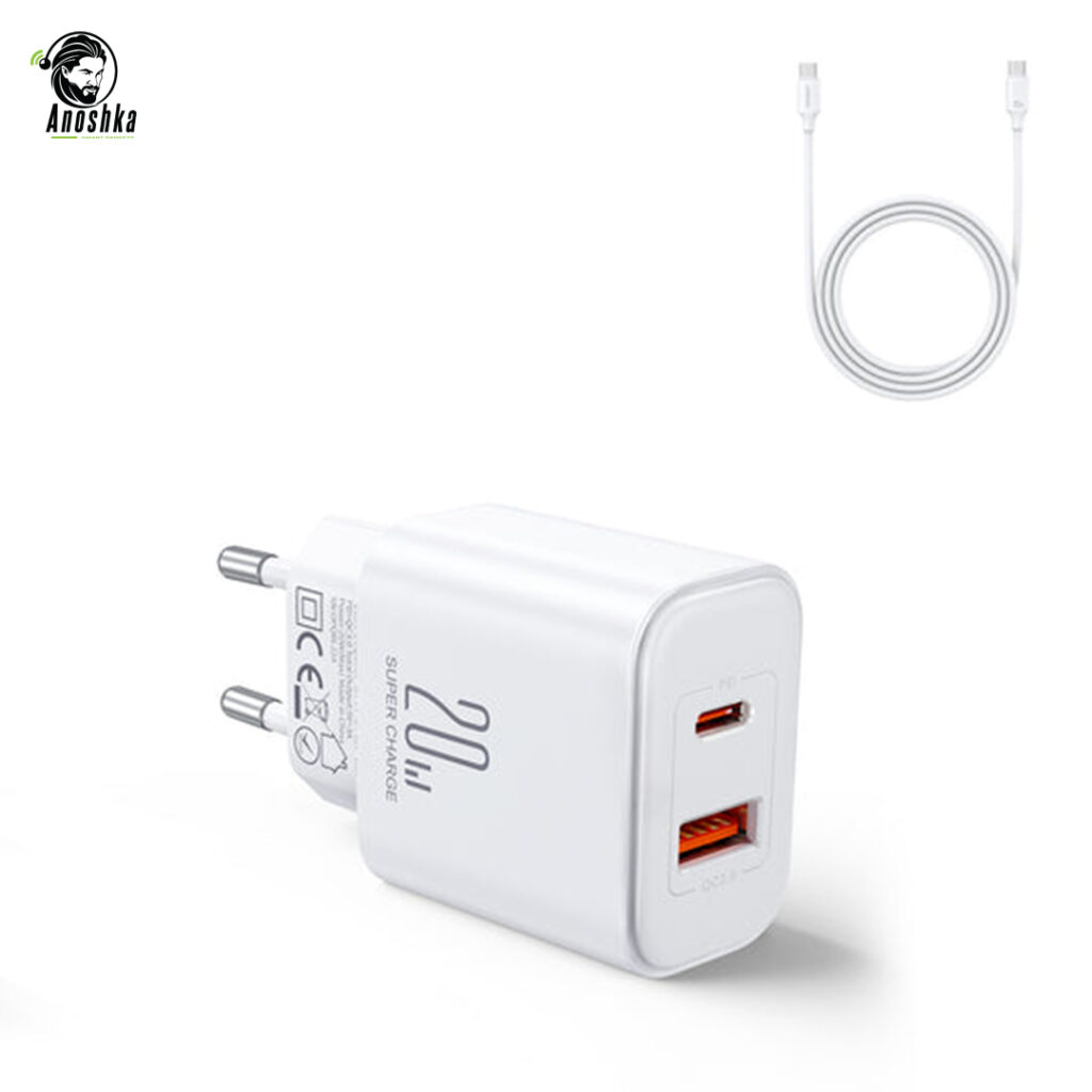 JOYROOM JR-TCF0EU Dual Port Fast Charger delivers 20W fast charging via USB-A and Type-C outputs, with smart protection and compact design for everyday use.