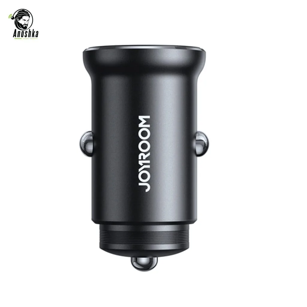 JOYROOM JR-CCN05 30W Car Charger offers fast and safe charging for two devices at once via USB-A and Type-C ports, with a durable metal design.