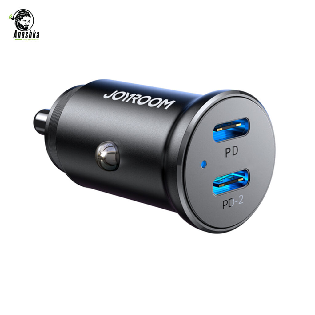The JOYROOM JR-CCN06 30W Car Charger offers dual USB-C ports for simultaneous fast charging, a metal housing, and smart safety protection — perfect for travel and daily driving.