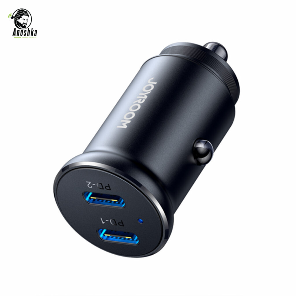 The JOYROOM JR-CCN06 30W Car Charger offers dual USB-C ports for simultaneous fast charging, a metal housing, and smart safety protection — perfect for travel and daily driving.