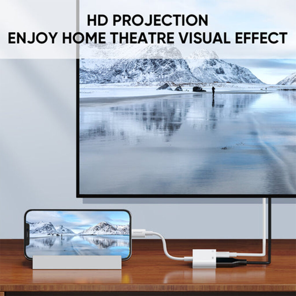 JOYROOM S-H141 Lightning to HDMI Adapter – stream your iPhone or iPad screen to TV or projector in Full HD 1080p with plug-and-play convenience.