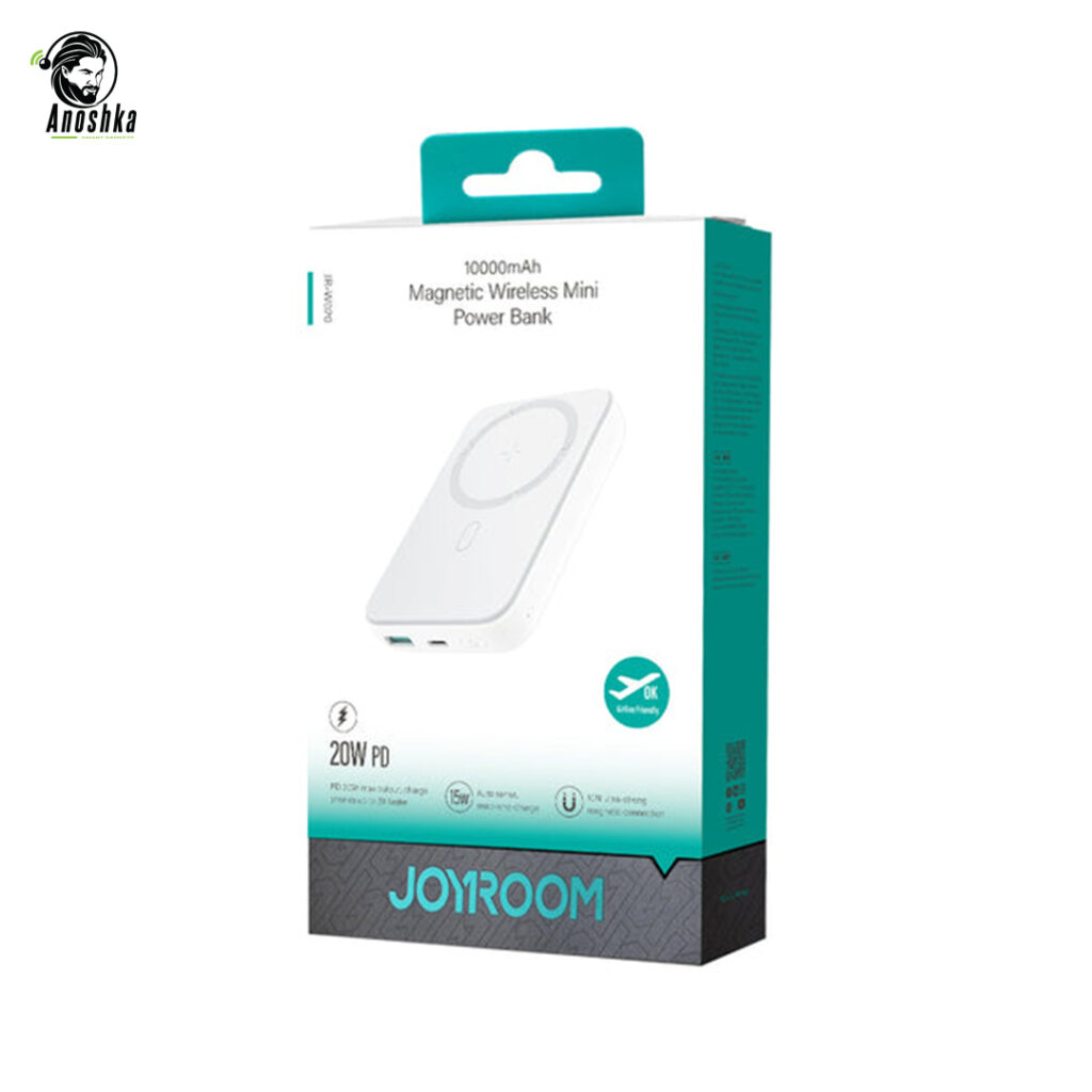 JOYROOM JR-W020 Magnetic Wireless Power Bank – 10000mAh MagSafe charger with 15W fast wireless charging and dual-port output.