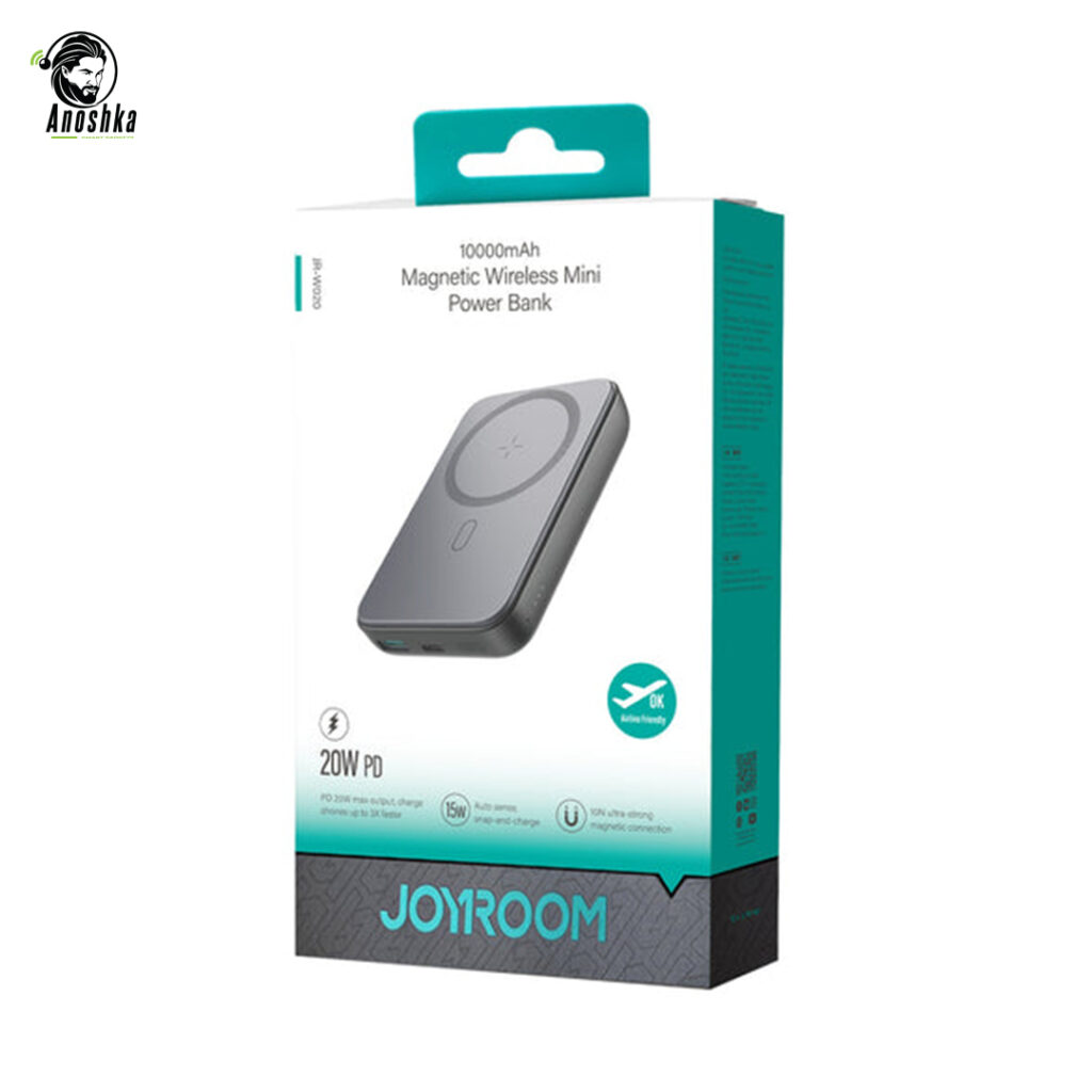 JOYROOM JR-W020 Magnetic Wireless Power Bank – 10000mAh MagSafe charger with 15W fast wireless charging and dual-port output.