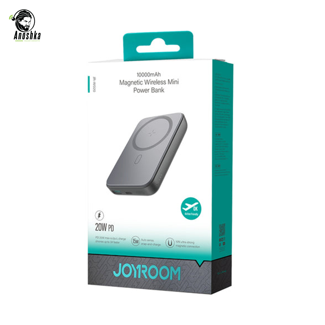 JOYROOM JR-W020 Magnetic Wireless Power Bank – 10000mAh MagSafe charger with 15W fast wireless charging and dual-port output.