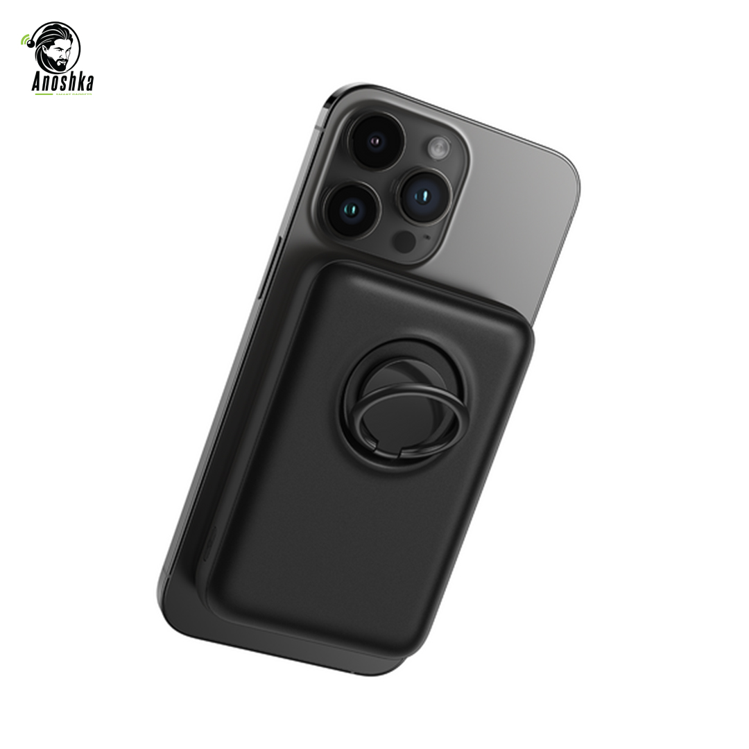 JOYROOM JR-W050 10000mAh Magnetic Wireless Power Bank with Ring Holder β 15W MagSafe fast charging and dual-port output.