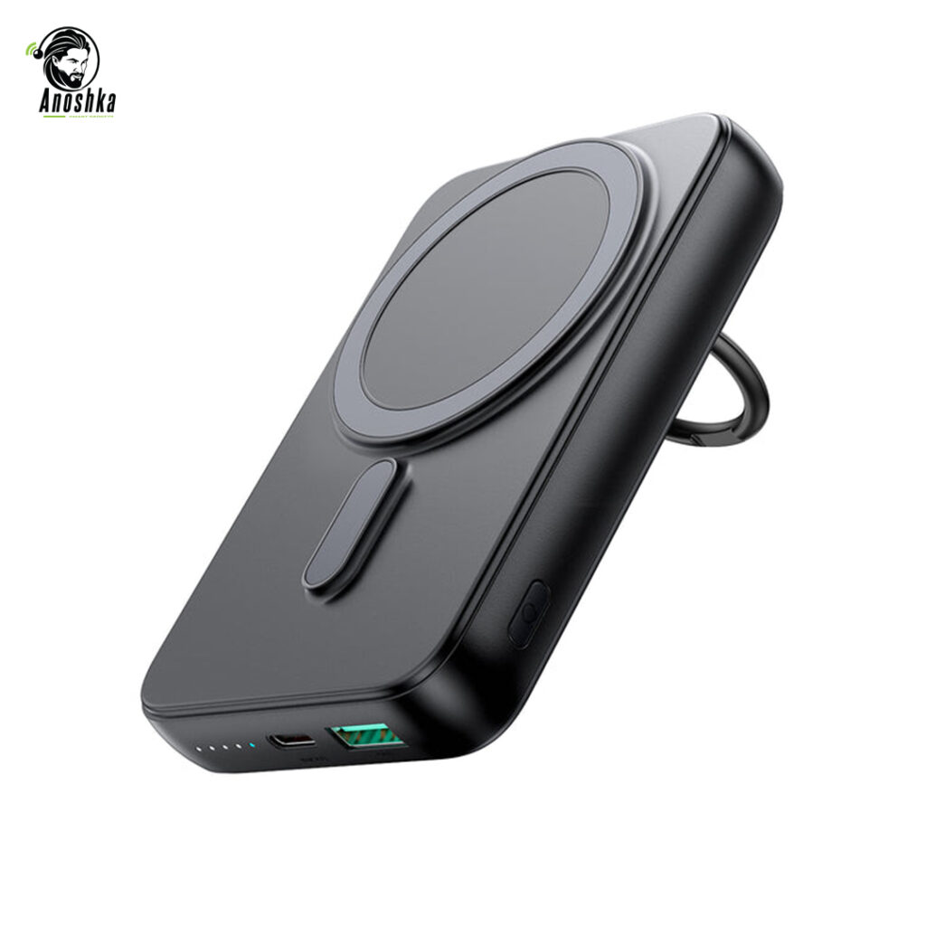 JOYROOM JR-W050 10000mAh Magnetic Wireless Power Bank with Ring Holder – 15W MagSafe fast charging and dual-port output.