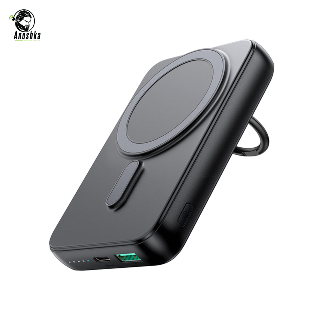 JOYROOM JR-W050 10000mAh Magnetic Wireless Power Bank with Ring Holder β 15W MagSafe fast charging and dual-port output.