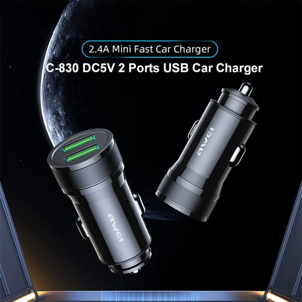 AWEI C-830 dual port car charger for fast and safe charging on the go